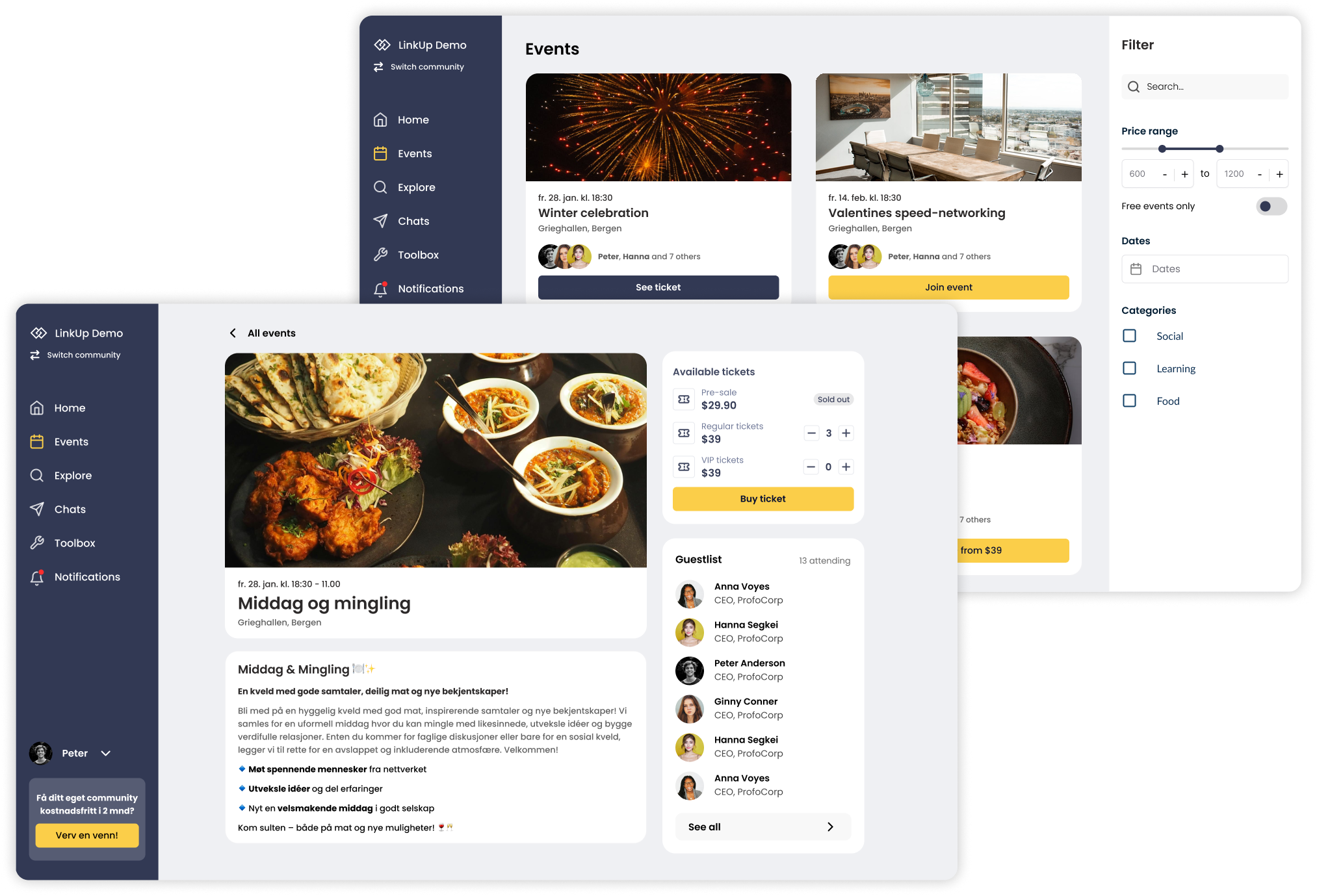 Arrangementer i LinkUp-webportalen