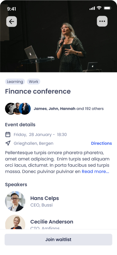 Venteliste for arrangement i LinkUp-appen